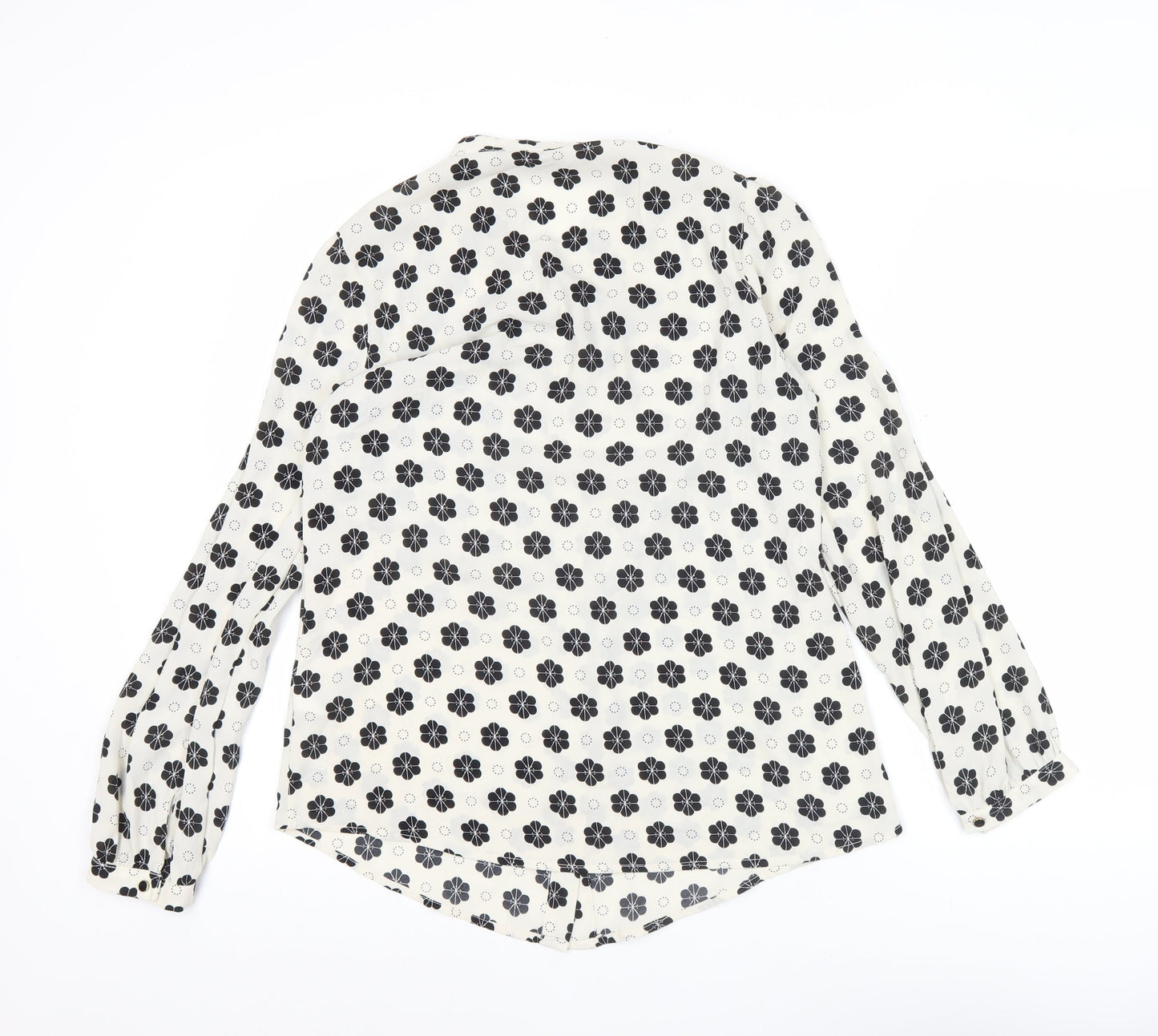 Oasis Women’s White Black Floral Blouse Size 12 Long Sleeve Tunic