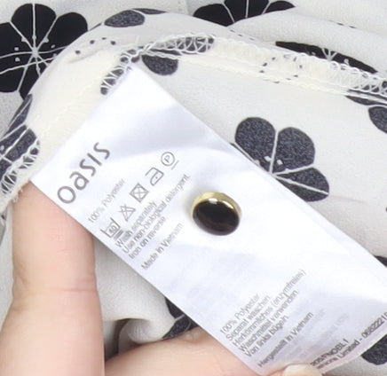 Oasis Women’s White Black Floral Blouse Size 12 Long Sleeve Tunic
