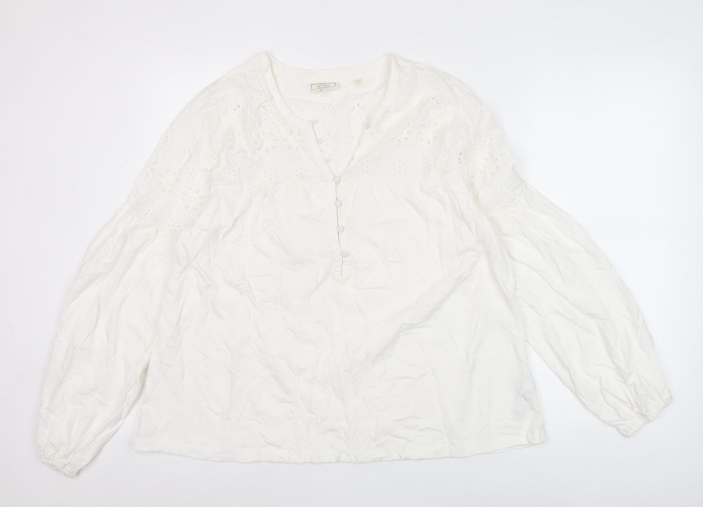 Fat Face Women White Cotton Embroidered Tunic Blouse Size 14