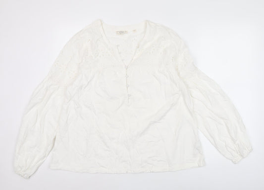 Fat Face Women White Cotton Embroidered Tunic Blouse Size 14