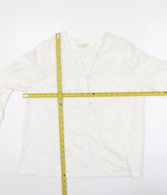 Fat Face Women White Cotton Embroidered Tunic Blouse Size 14
