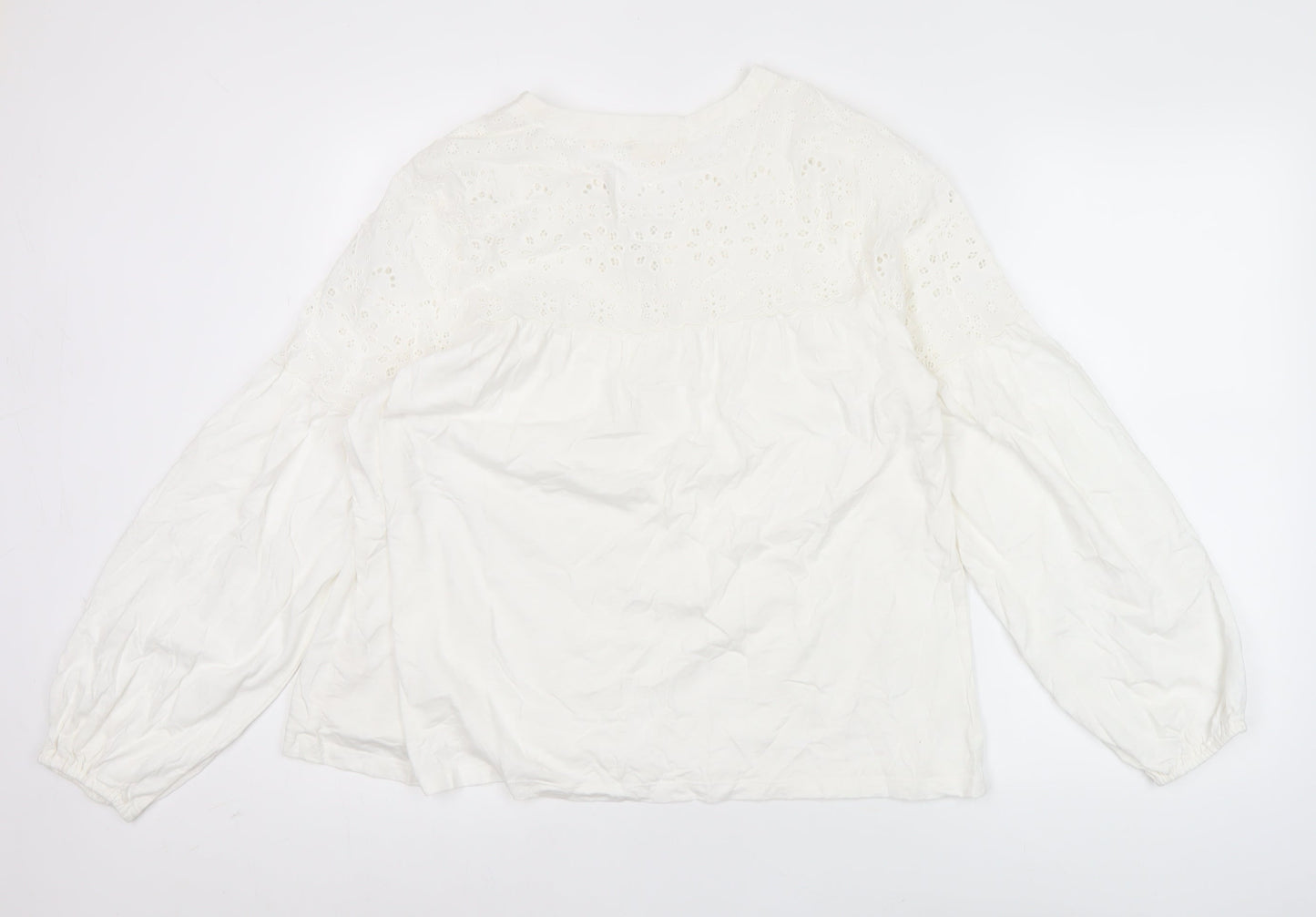 Fat Face Women White Cotton Embroidered Tunic Blouse Size 14