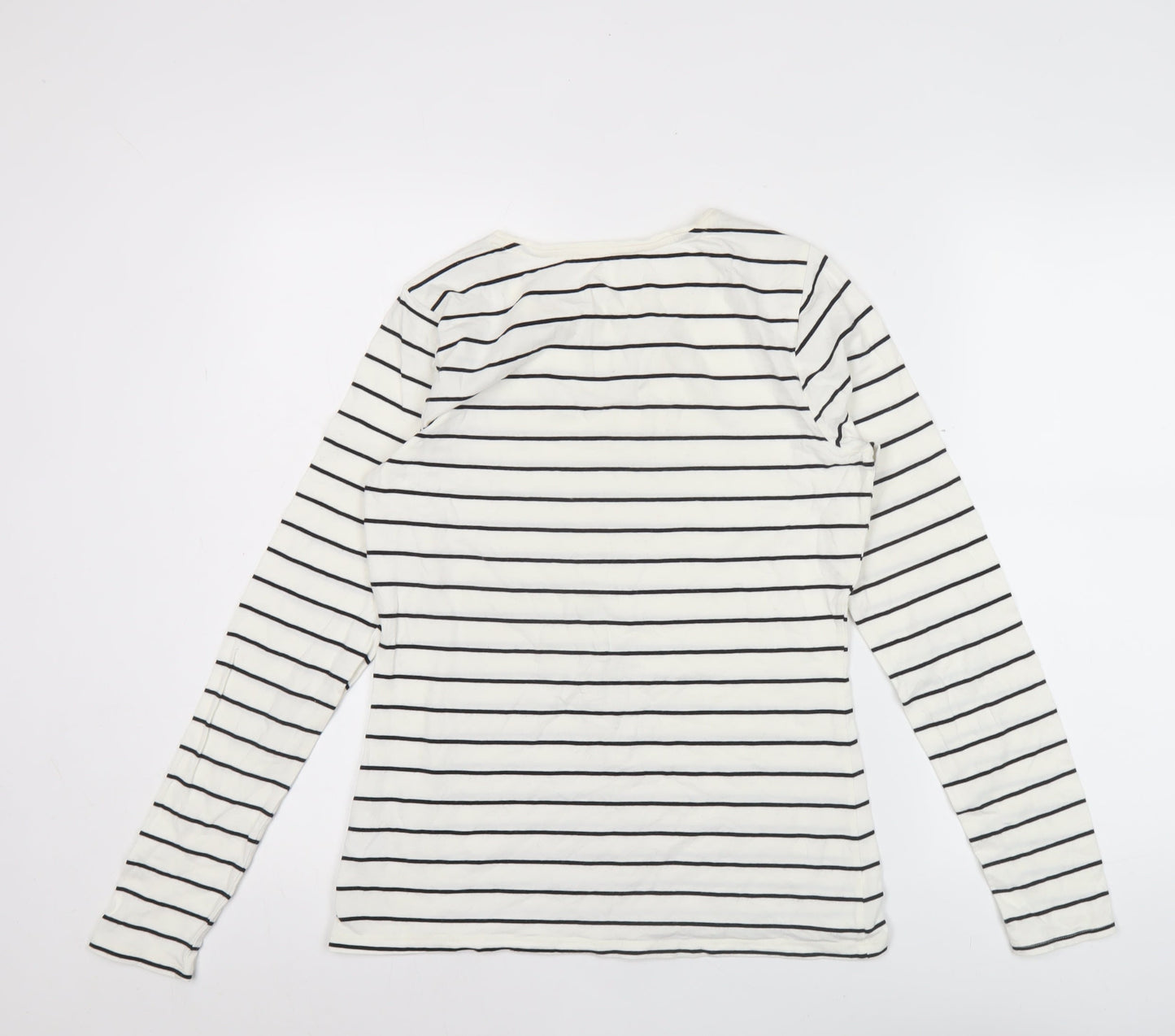 Lands' End Womens White Striped Long Sleeve Cotton T-Shirt M