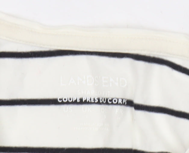 Lands' End Womens White Striped Long Sleeve Cotton T-Shirt M