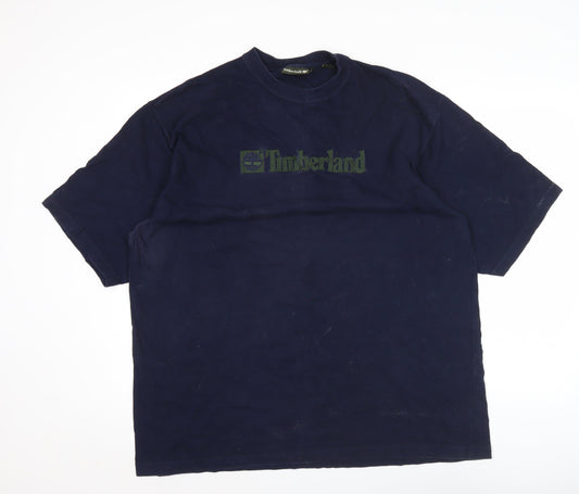 Timberland Men’s Blue Cotton Logo T-Shirt L Vintage Short Sleeve