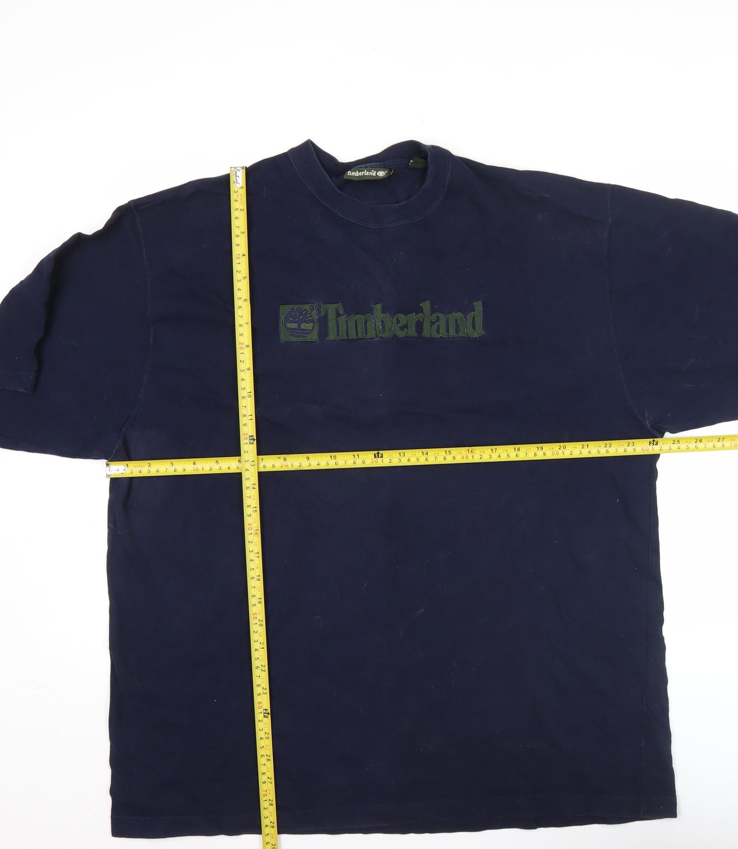 Timberland Men’s Blue Cotton Logo T-Shirt L Vintage Short Sleeve