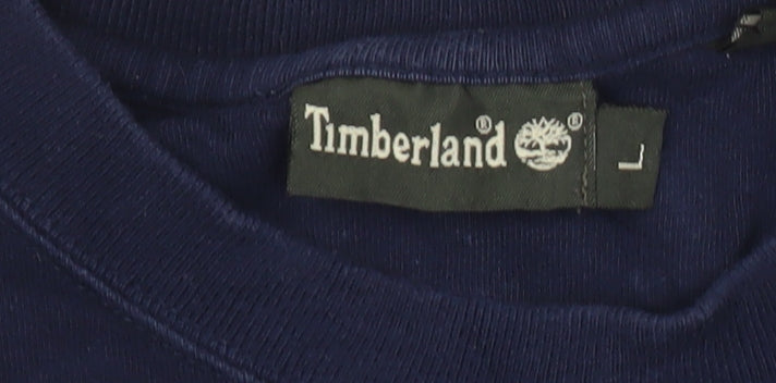 Timberland Men’s Blue Cotton Logo T-Shirt L Vintage Short Sleeve