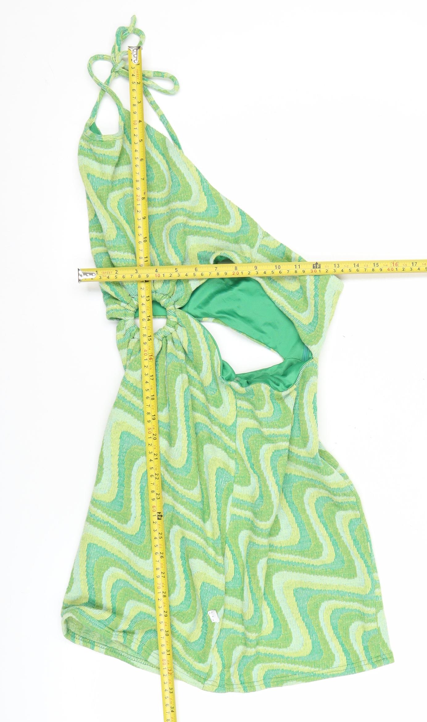Zara Women’s Green Halter Cut Out Retro Print Short Dress Size M