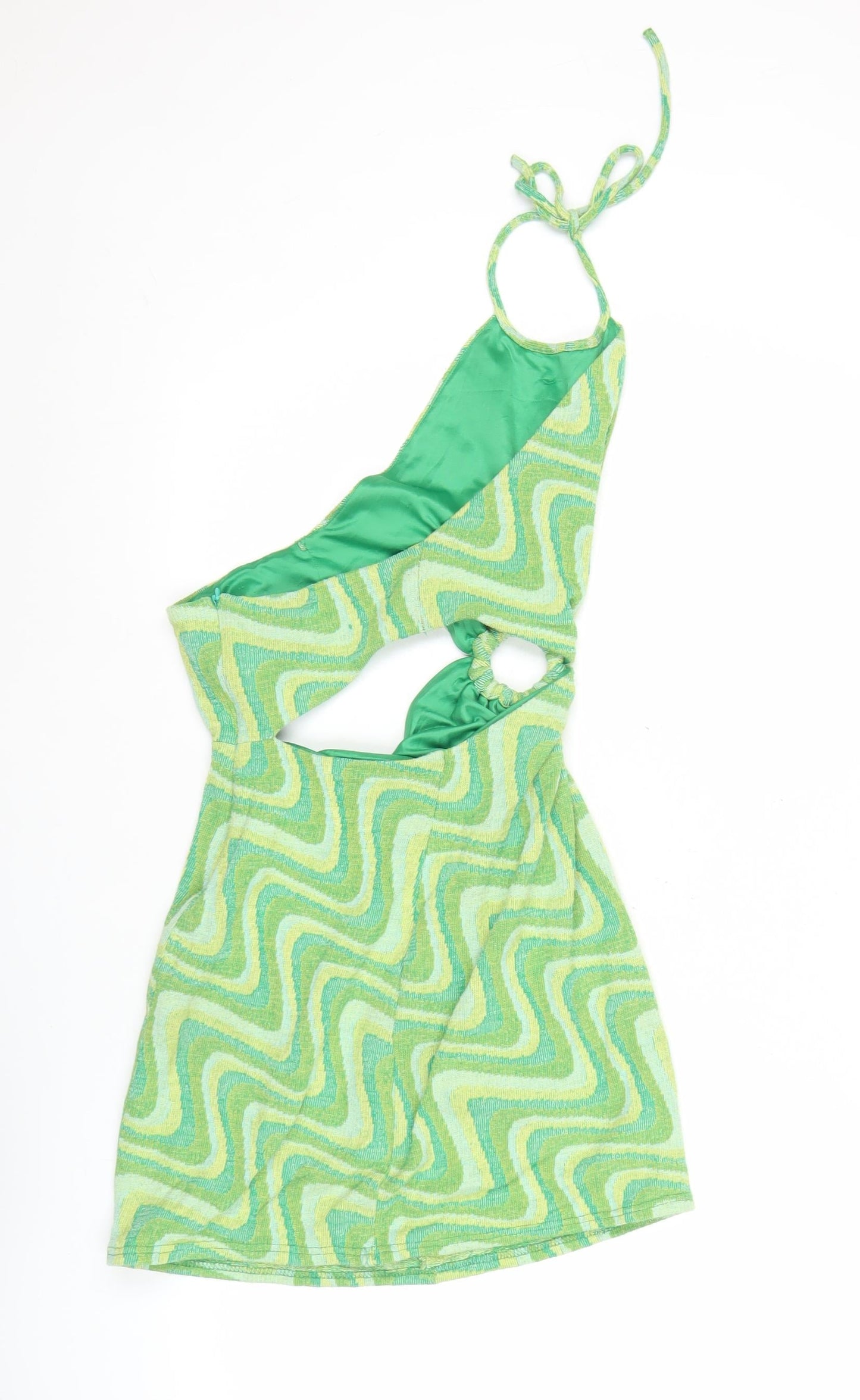 Zara Women’s Green Halter Cut Out Retro Print Short Dress Size M