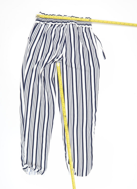 Zara Women’s XS Blue Striped Jogger Trousers Elastic Waist