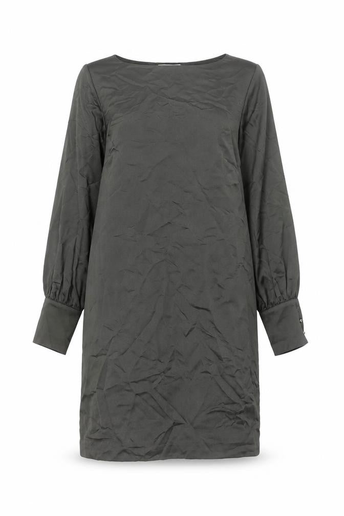 H&M Women Green Shift Dress Size S Puff Sleeve Knee Length