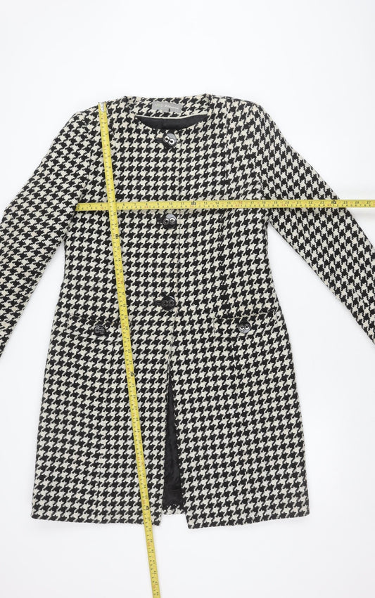 Marks and Spencer Women’s Black White Houndstooth Wool Blend Mid-Length Coat Size 10