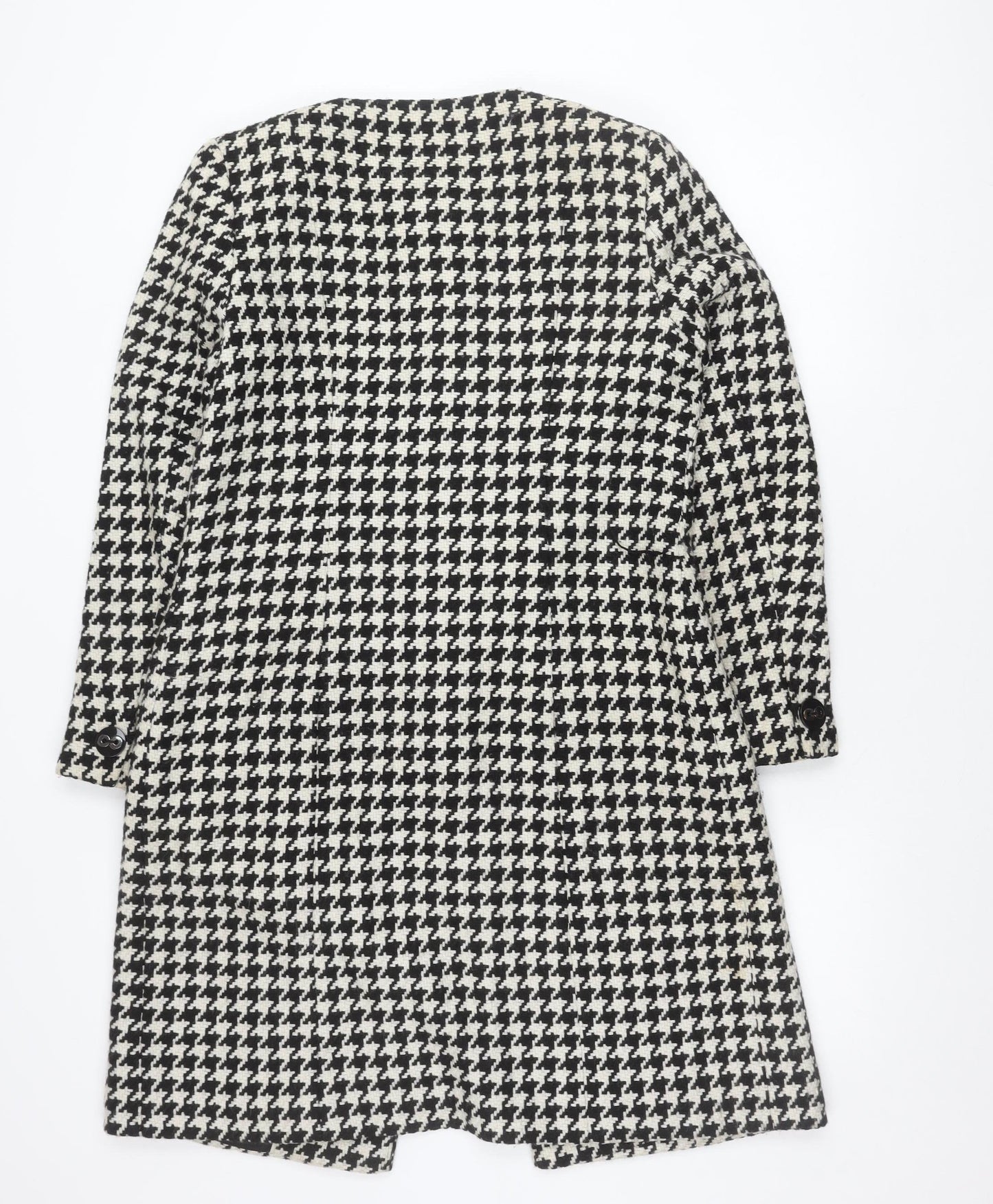 Marks and Spencer Women’s Black White Houndstooth Wool Blend Mid-Length Coat Size 10