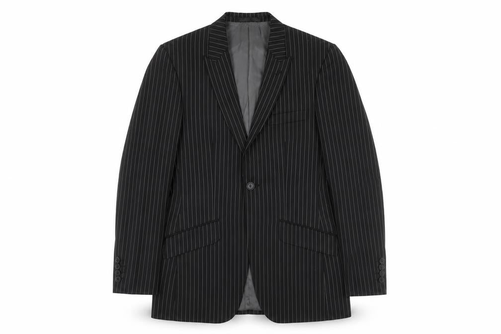Men’s Black Pinstripe Slim Fit Suit Jacket 34 Chest Wool Blend