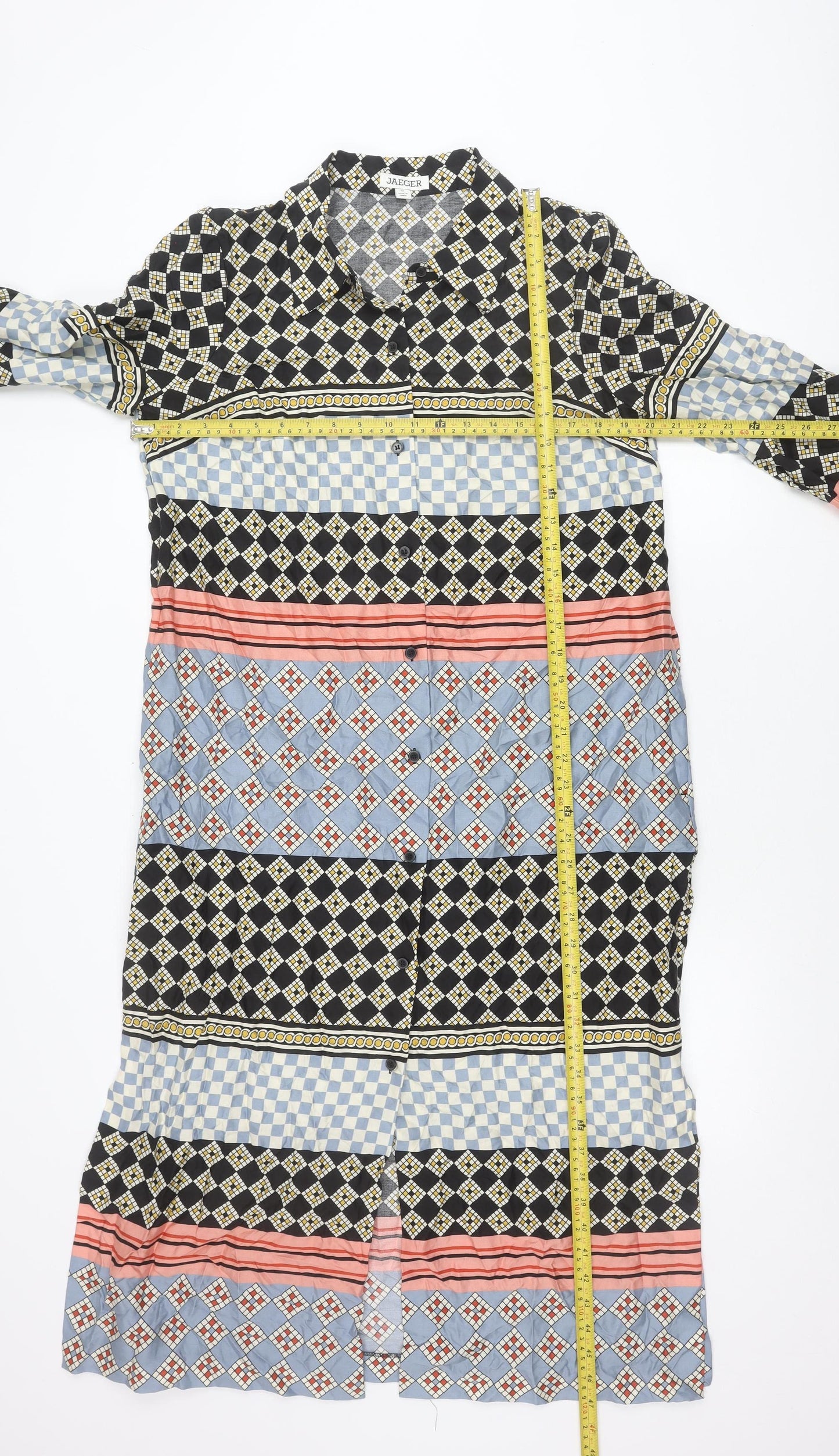 Jaeger Womens Multicoloured Geometric Shirt Dress Size 12 Lyocell