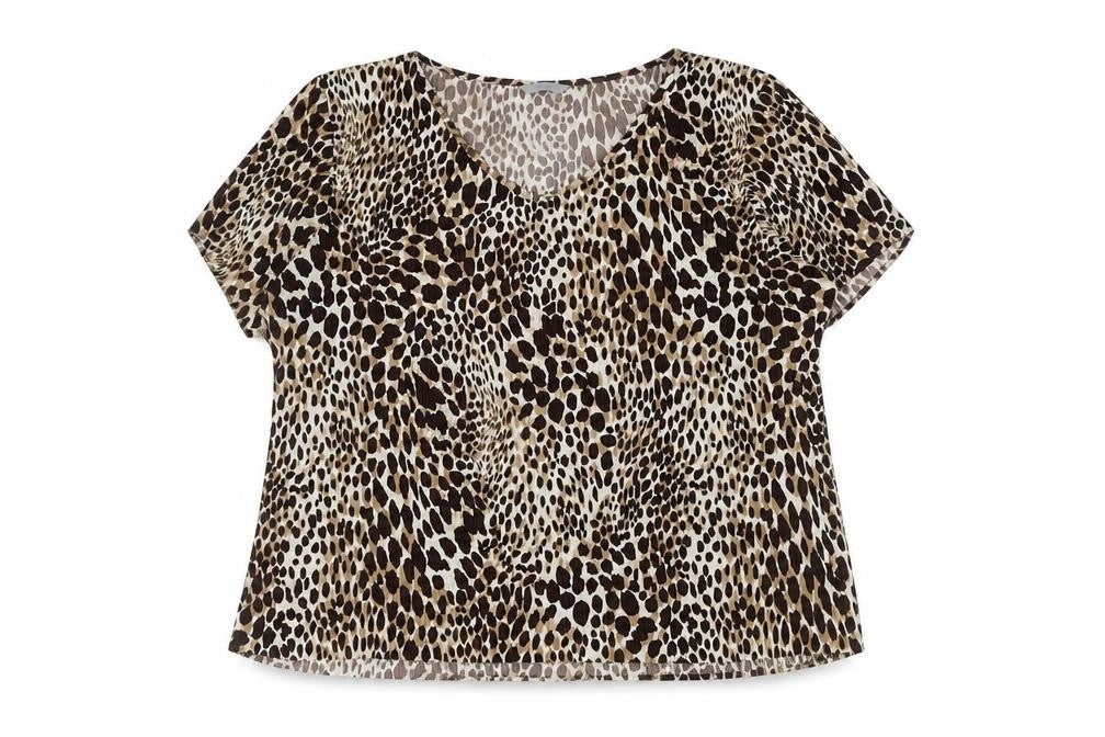 Marks and Spencer Womens Brown Animal Print Blouse UK 20 V-Neck Short Sleeve