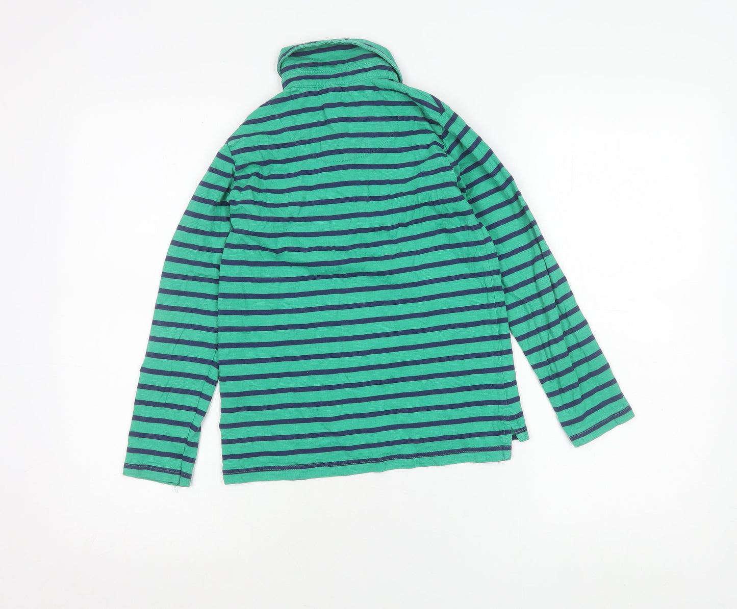 Boden Boys Green Striped Long Sleeve Polo Shirt Age 8-9 Years Cotton