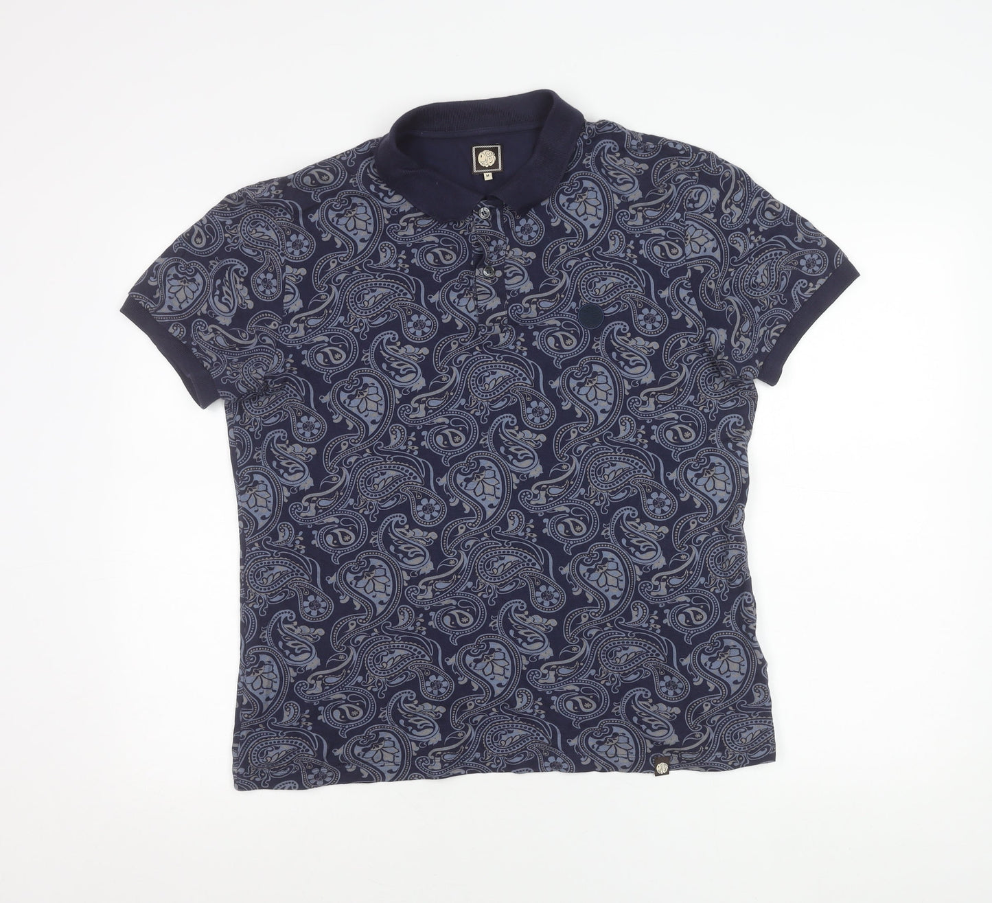 Pretty Green Mens Blue Paisley Cotton Polo Shirt Size M