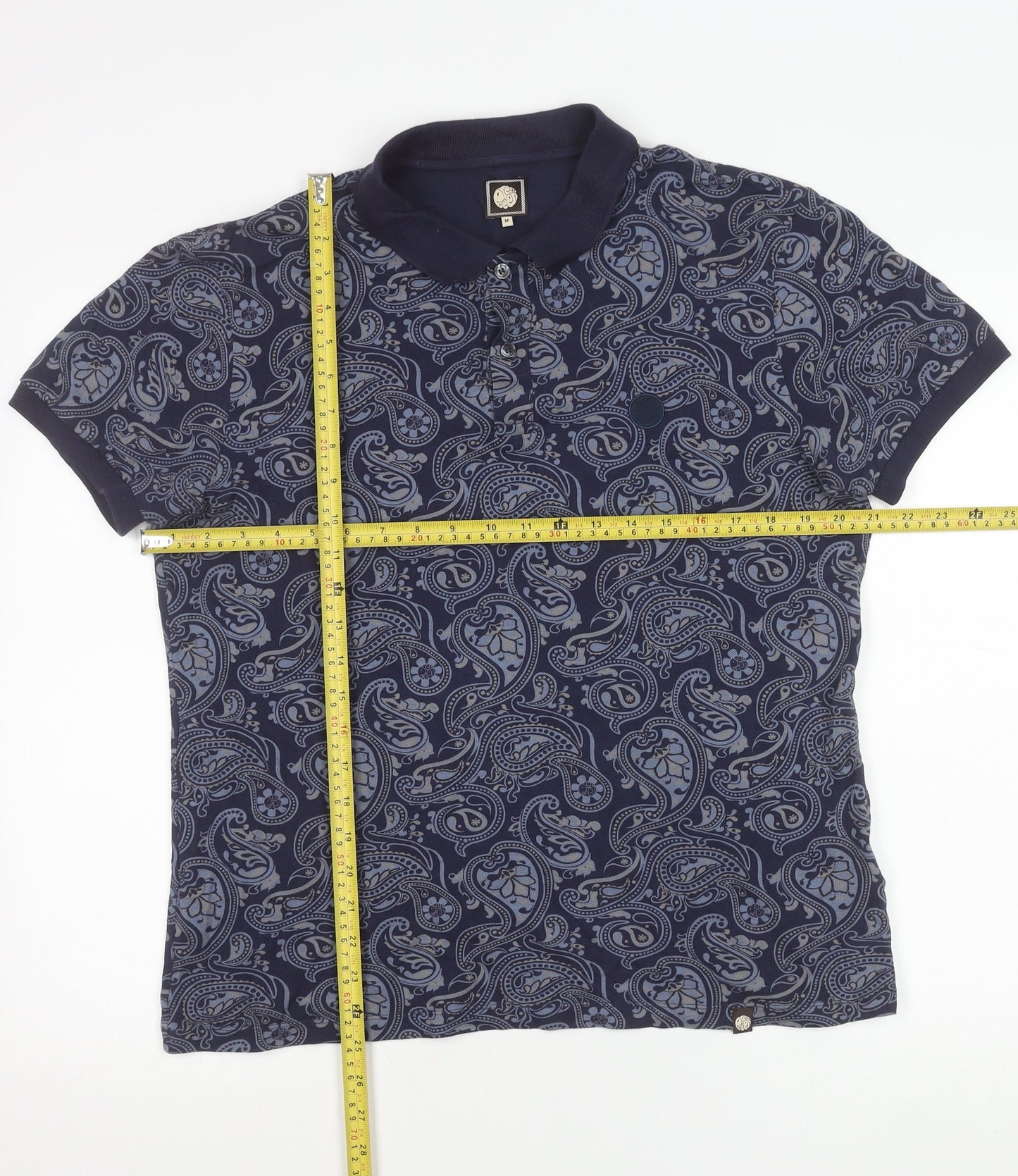 Pretty Green Mens Blue Paisley Cotton Polo Shirt Size M