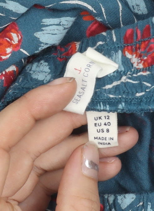 Seasalt Cornwall Women’s Blue Floral Midi A-Line Skirt UK 12