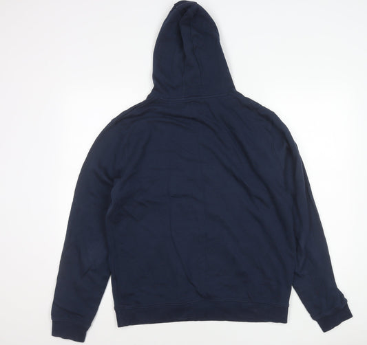 Farah Men's Blue Pullover Hoodie Size L Cotton Logo Pocket
