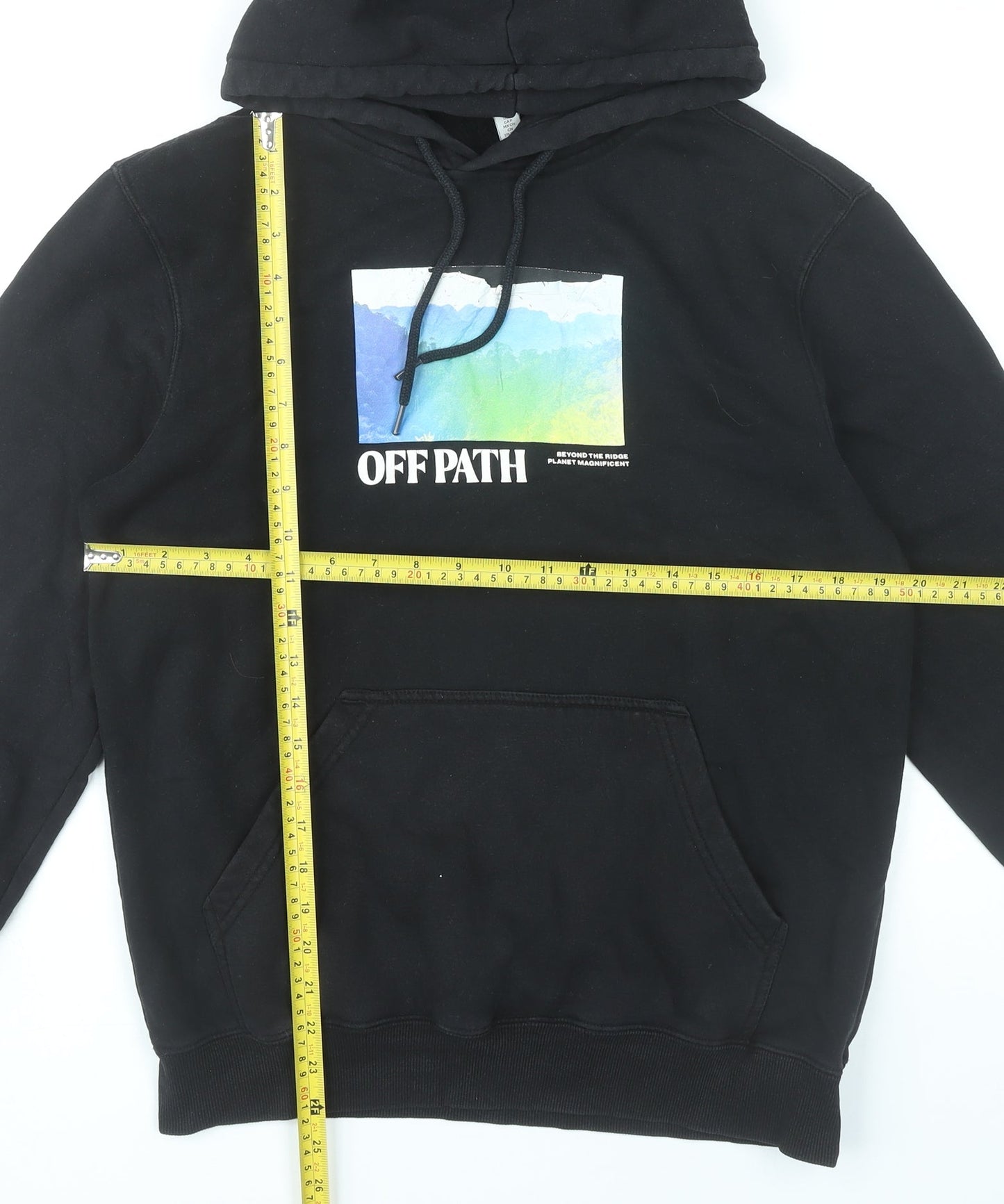 H&M Mens Black Pullover Hoodie Regular Fit M Graphic Logo