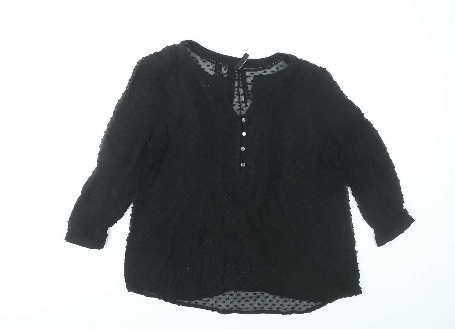 Mango Women Black Polka Dot Tunic Blouse Size 10 Lightweight