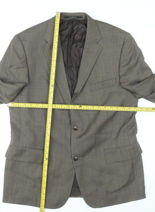 Return Men's Brown Check Blazer Size 38 Regular Fit Notch Lapel