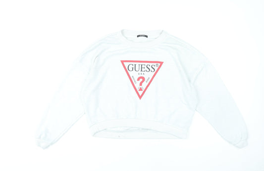 Guess Womens White Logo Pullover Sweatshirt Size UK 4 Cotton Blend