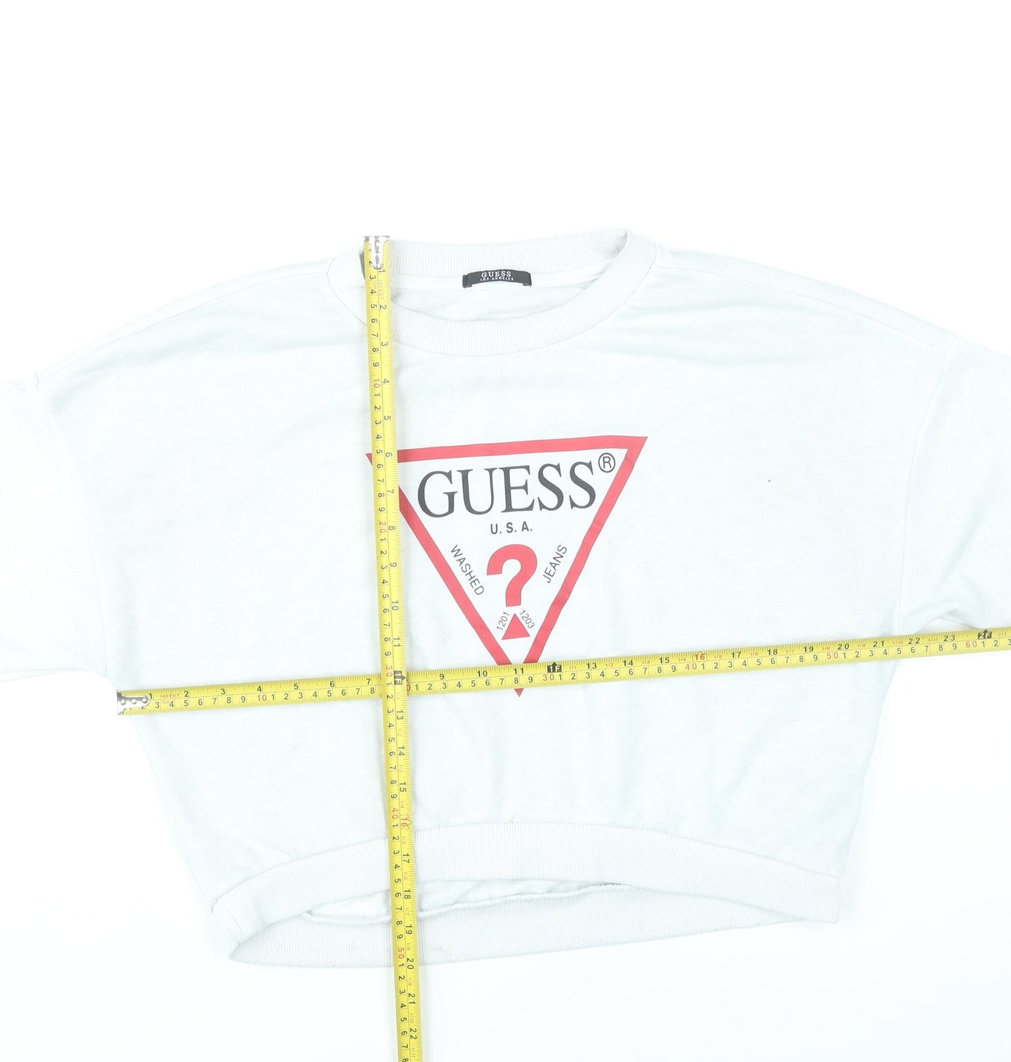 Guess Womens White Logo Pullover Sweatshirt Size UK 4 Cotton Blend