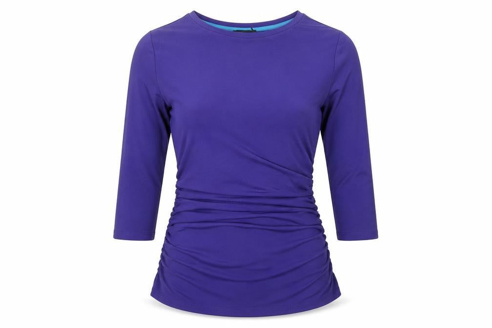 Jones New York Womens Purple Scoop Neck 3/4 Sleeve Ruched Top Size M