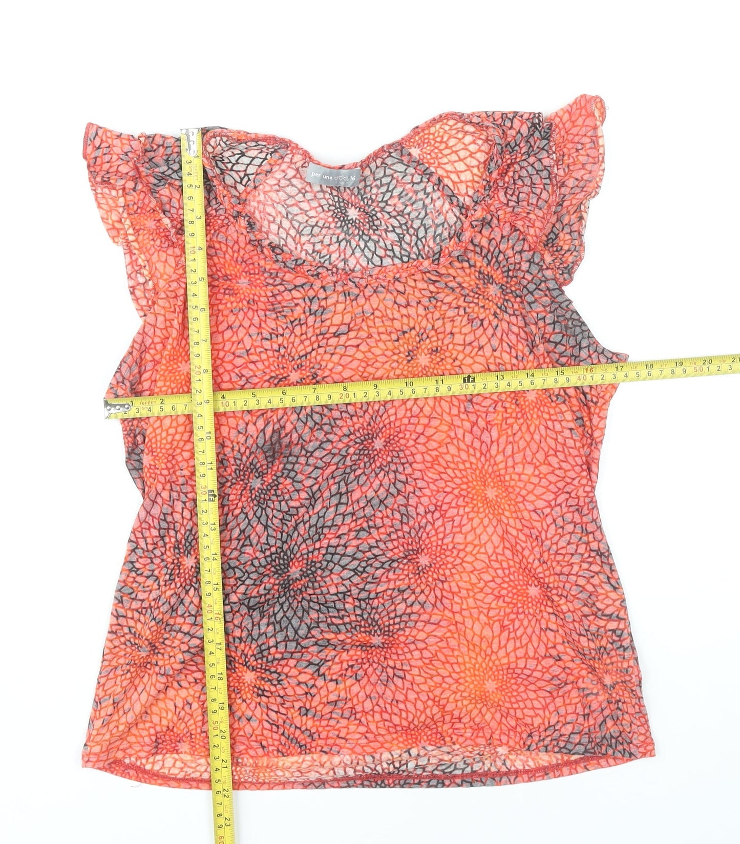 Marks and Spencer Women Orange Floral Blouse Size 16 Tunic Sleeveless