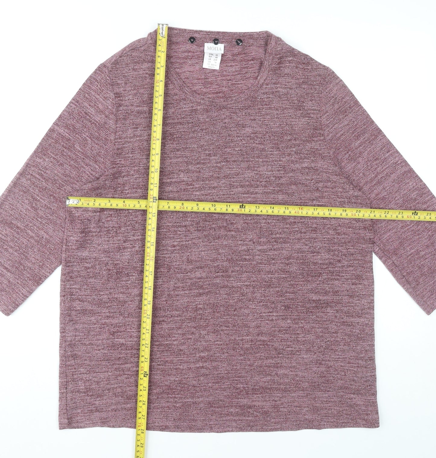 Mona Womens Purple Size 14 Basic Jersey 3/4 Sleeve Top