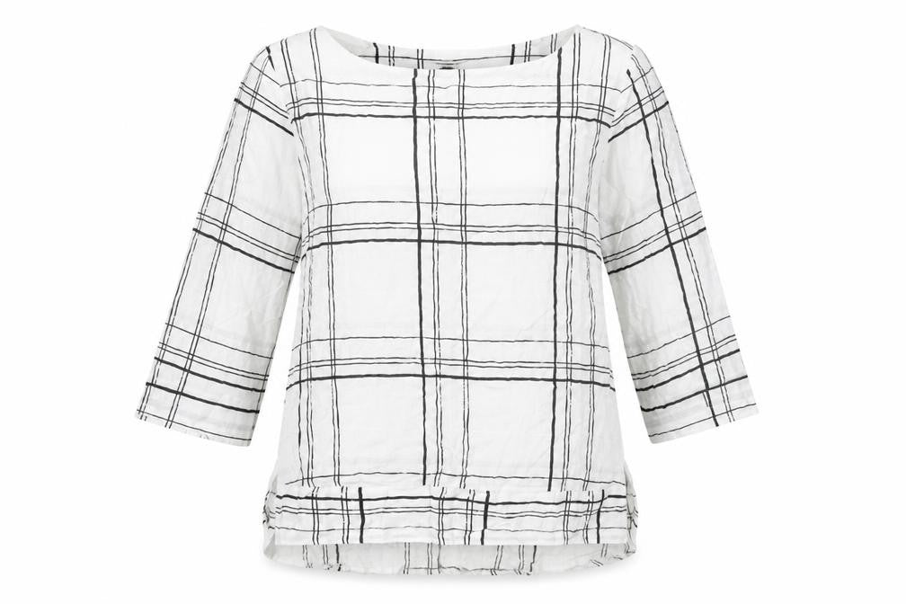 Next Womens White Black Check Blouse Size 12 Tunic 3/4 Sleeve