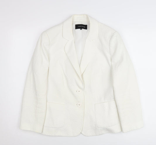 Jaeger Womens White Size 14 Blazer Jacket Cotton Blend Workwear