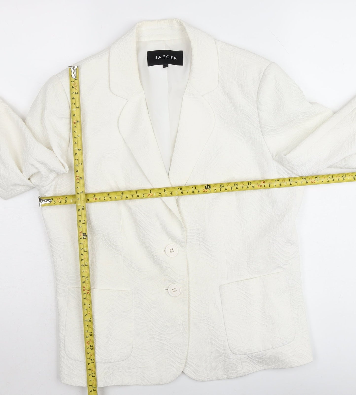Jaeger Womens White Size 14 Blazer Jacket Cotton Blend Workwear