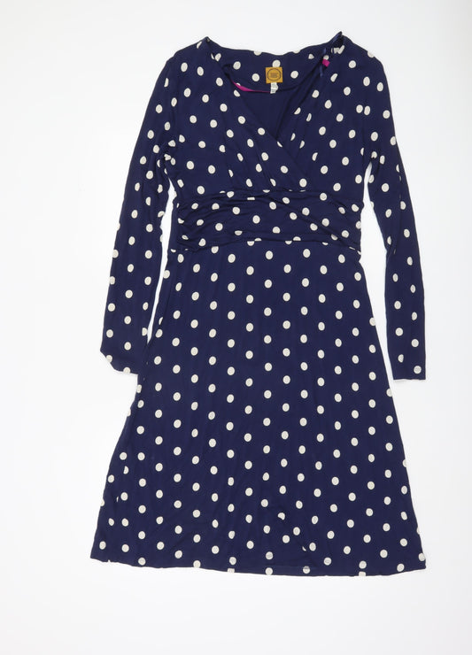 Joules Women’s Blue Polka Dot Wrap Dress Size 12 Long Sleeve