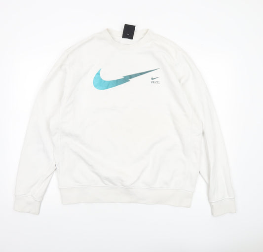 Nike Men’s White Graphic Pullover Sweatshirt Size M Crew Neck Sportswear