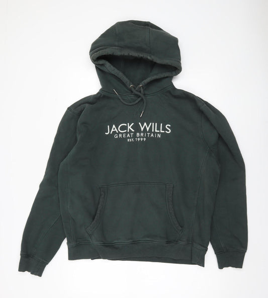 Jack Wills Mens Green XL Pullover Hoodie Logo Graphic Fleece
