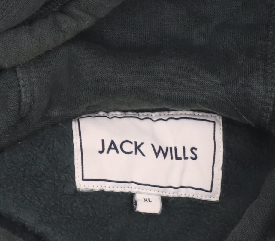 Jack Wills Mens Green XL Pullover Hoodie Logo Graphic Fleece