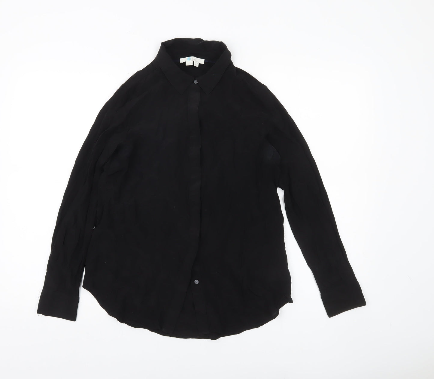 Boden Womens Black Silk Long Sleeve Button-Up Shirt UK 8