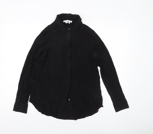 Boden Womens Black Silk Long Sleeve Button-Up Shirt UK 8