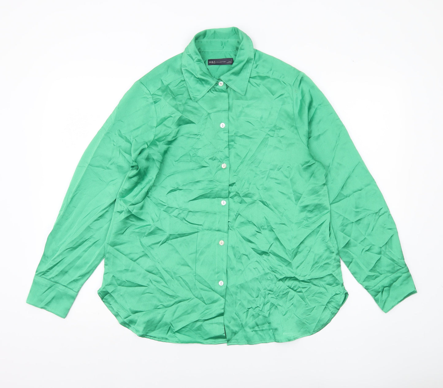 Marks and Spencer Womens Green Size 12 Button-Up Long Sleeve Shirt