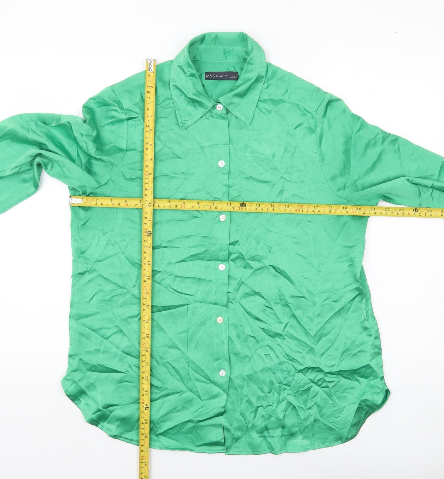Marks and Spencer Womens Green Size 12 Button-Up Long Sleeve Shirt