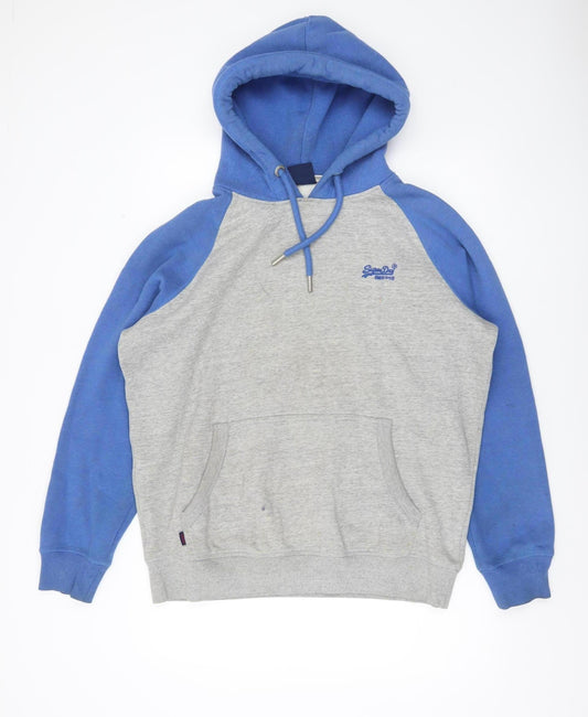Superdry Mens Blue Grey Pullover Hoodie XL Regular Fit