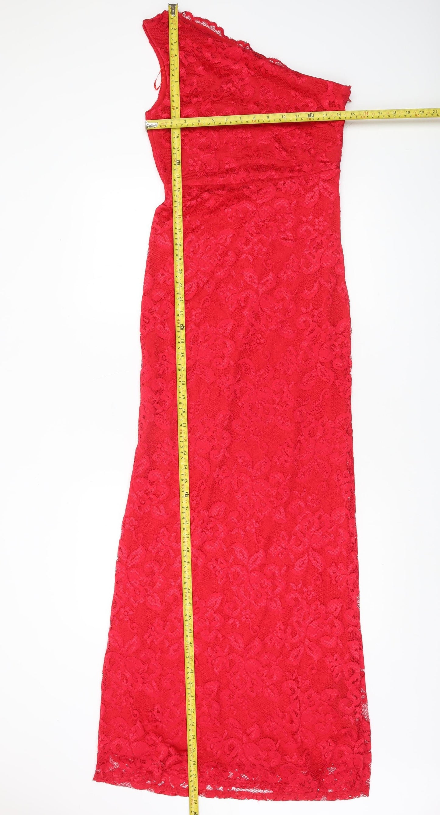 Lipsy Women’s Red Lace One Shoulder Long Sheath Dress UK 10
