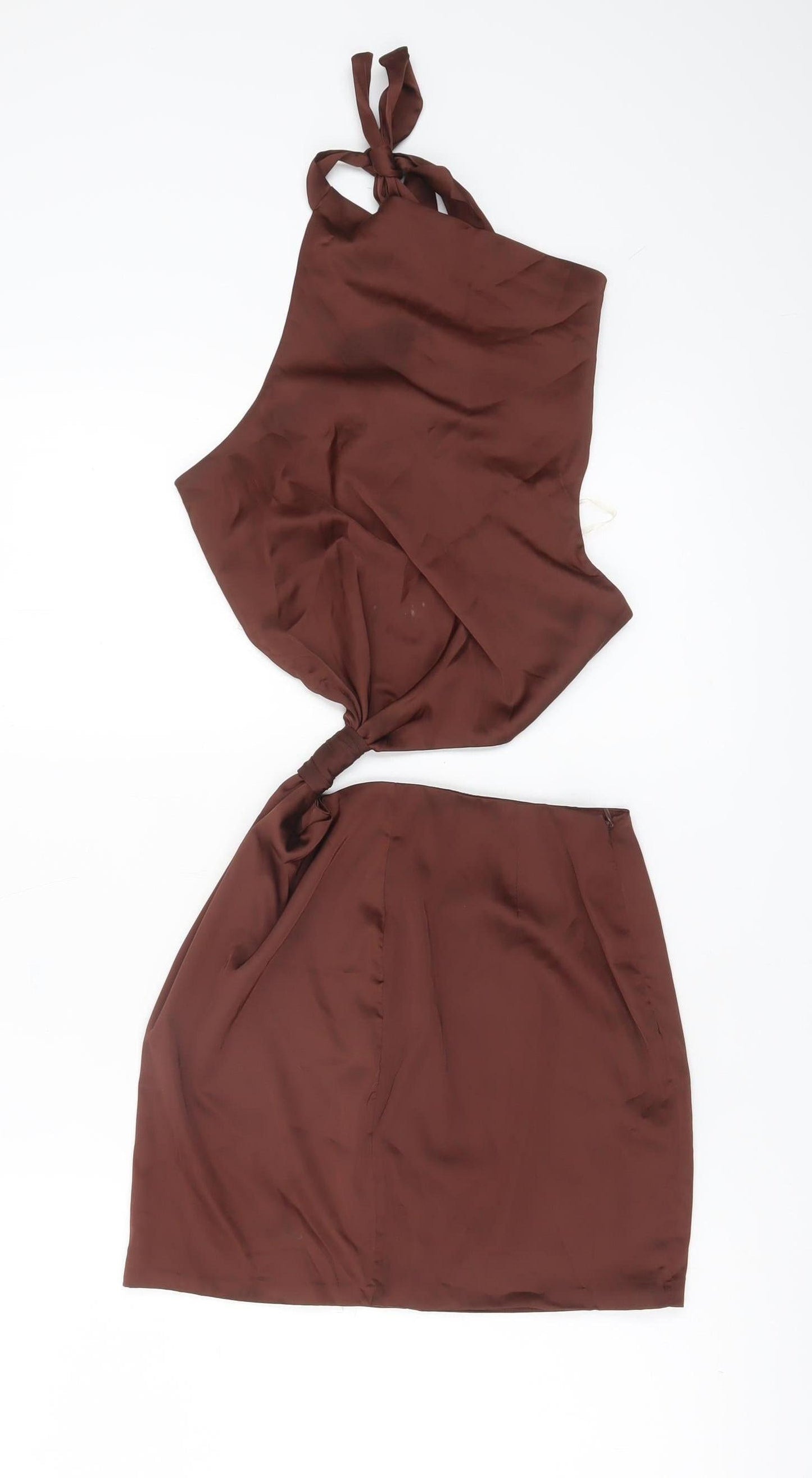Oh Polly Women’s Brown Bodycon Halter Mini Dress UK 8 Partywear