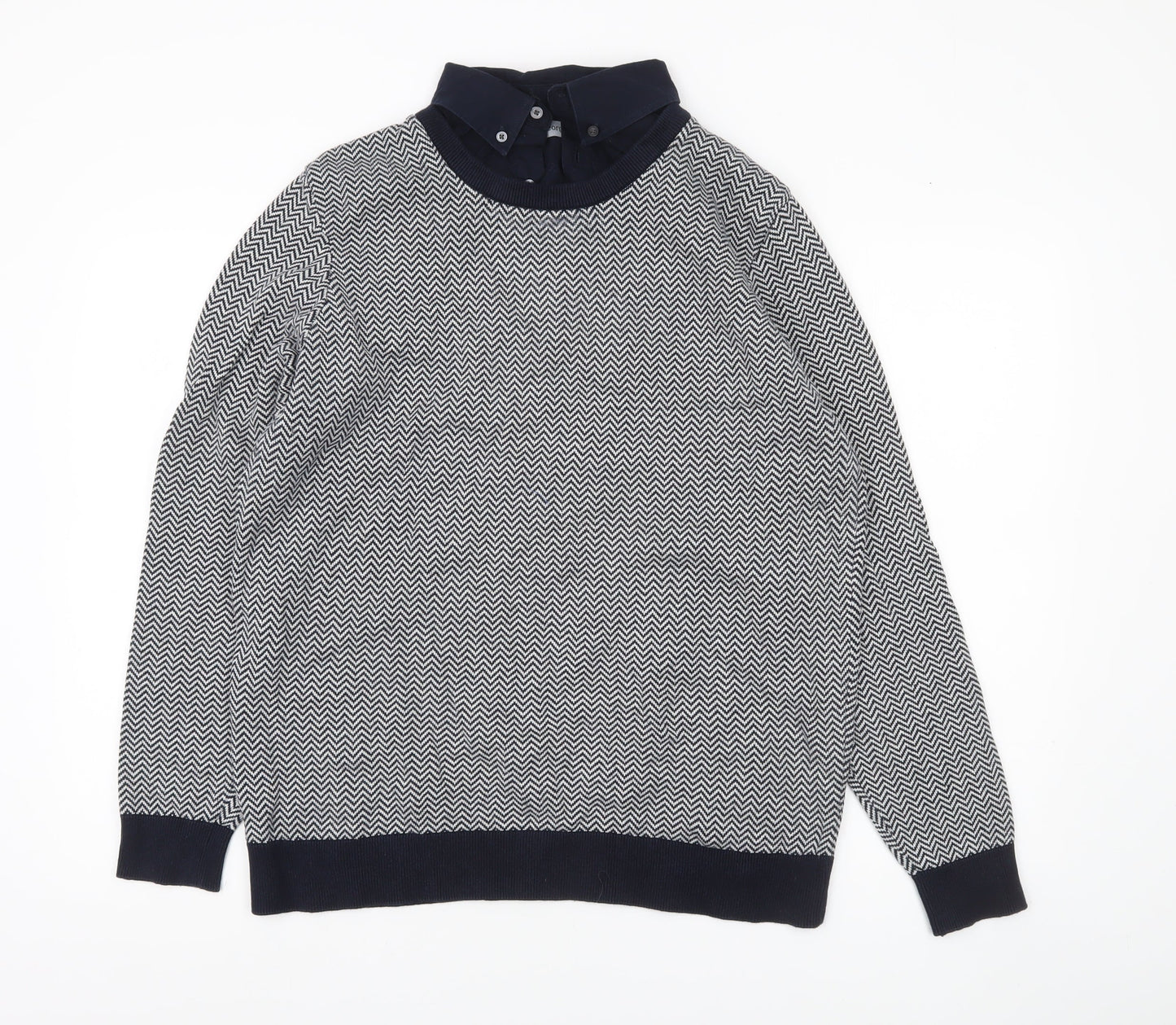 George Men’s Navy Blue Collared Pullover Jumper L Cotton