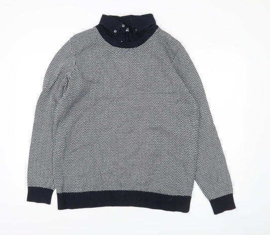George Men’s Navy Blue Collared Pullover Jumper L Cotton