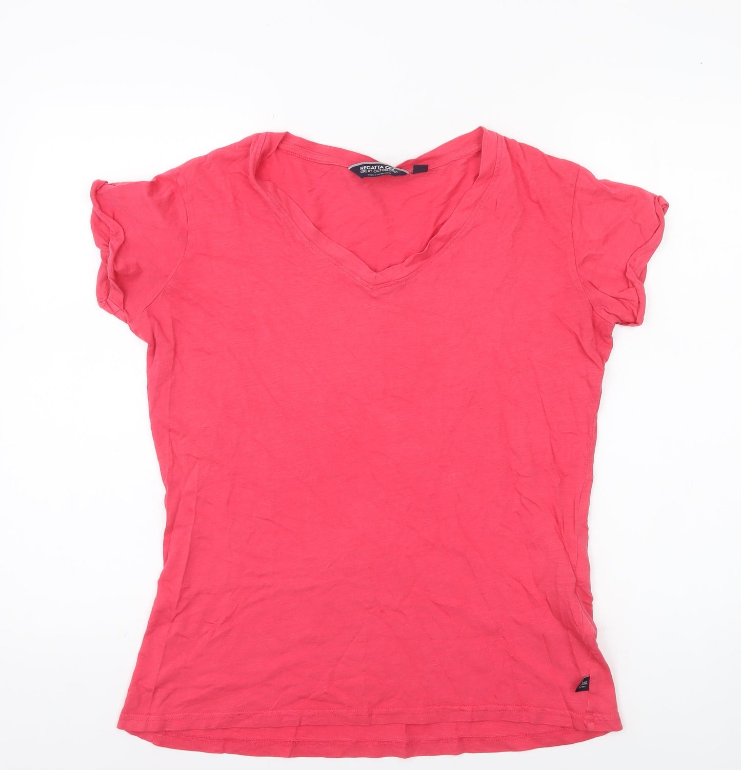 Regatta Womens Pink V-Neck Cotton T-Shirt Size 12 Casual Lightweight